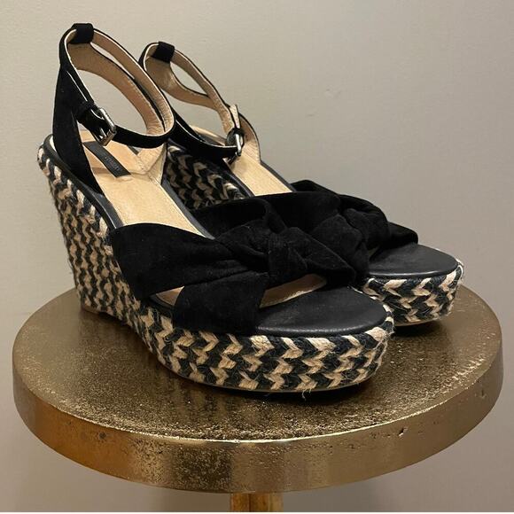 Frye Size 9M Black Suede Wedge Sandals | Braided Espadrille Heel, Sold Out, New - Picture 2 of 10